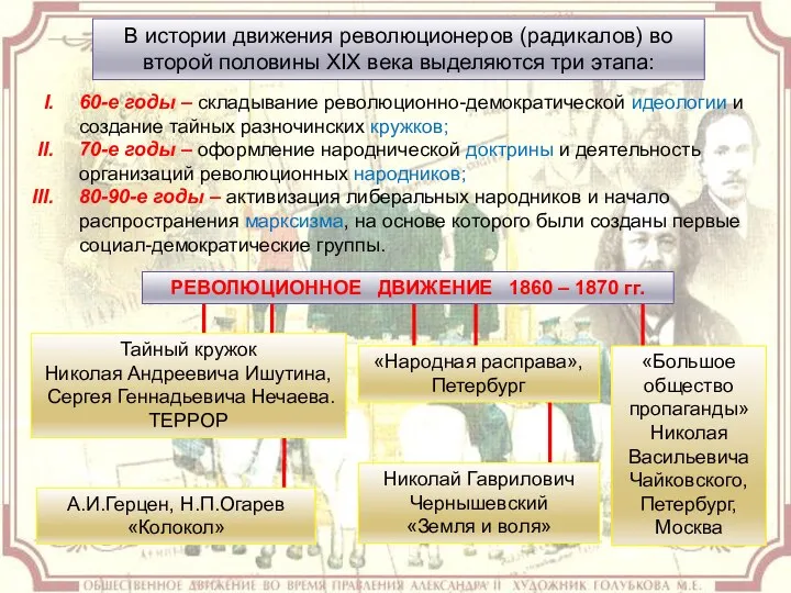 В истории движения революционеров (радикалов) во второй половины XIX века выделяются