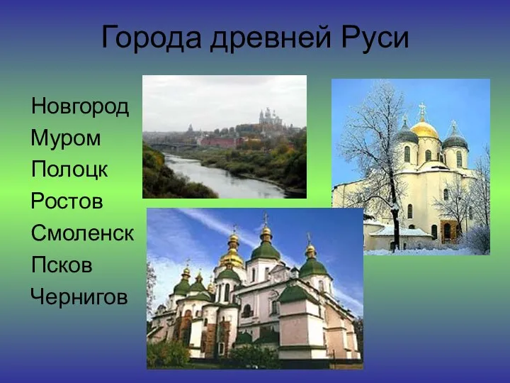 Города древней Руси Новгород Муром Полоцк Ростов Смоленск Псков Чернигов