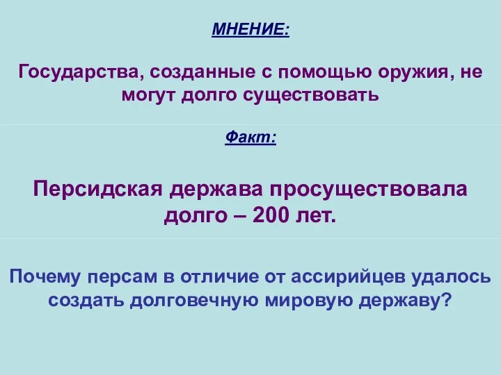 МНЕНИЕ: Государства, созданные с помощью оружия, не могут долго существовать Факт: