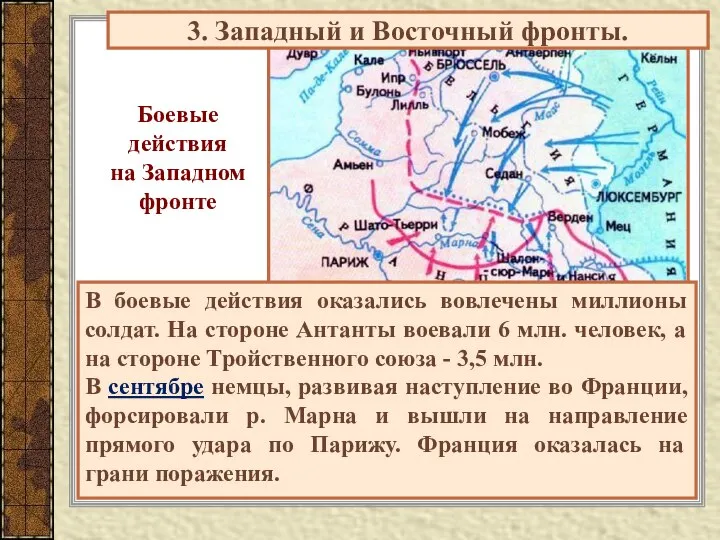 3. Западный и Восточный фронты. Боевые действия на Западном фронте В