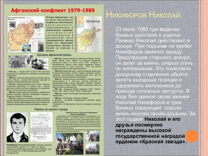 Никифоров Николай. 23 июля 1985 при ведении боевых действий в ущелье