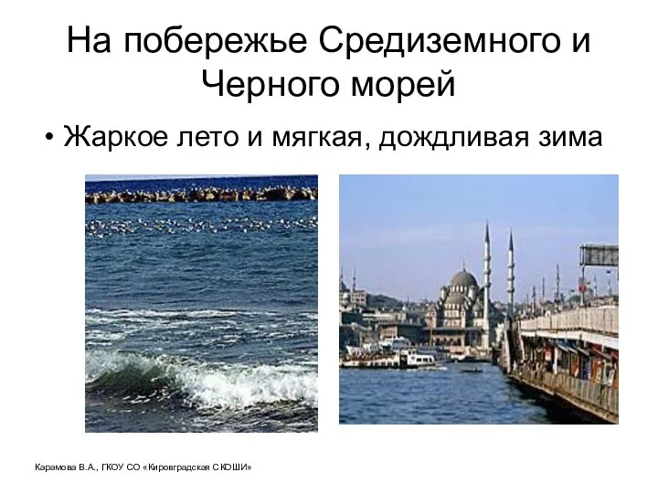 На побережье Средиземного и Черного морей Жаркое лето и мягкая, дождливая