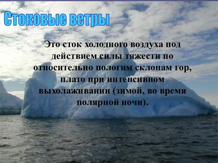 Стоковые ветры Это сток холодного воздуха под действием силы тяжести по