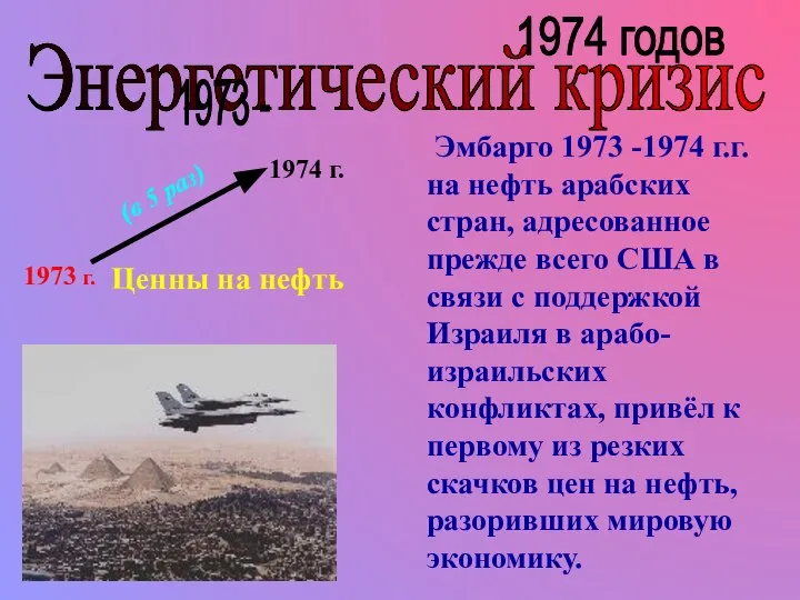 Энергетический кризис 1973 - 1974 годов Эмбарго 1973 -1974 г.г. на