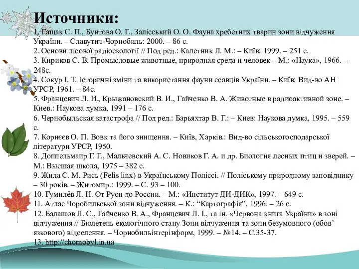 Источники: 1. Гащак С. П., Бунтова О. Г., Залісський О. О.