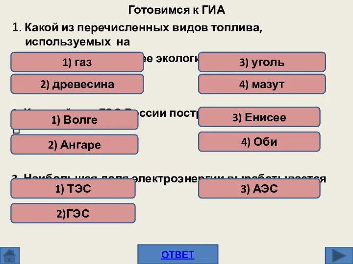 Готовимся к ГИА 1. Какой из перечисленных видов топлива, используемых на