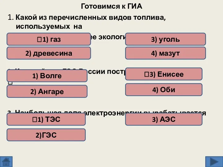 Готовимся к ГИА 1. Какой из перечисленных видов топлива, используемых на