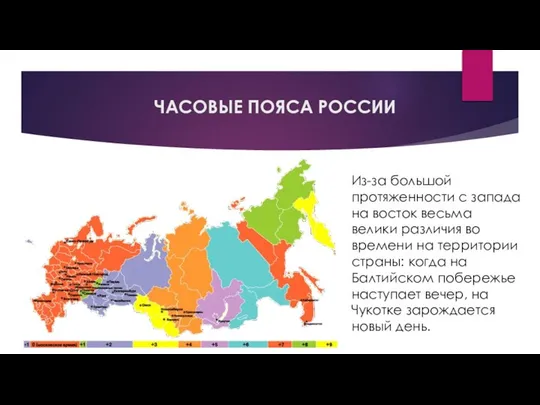 ЧАСОВЫЕ ПОЯСА РОССИИ Из-за большой протяженности с запада на восток весьма