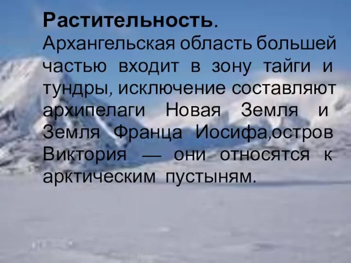 Растительность. Архангельская область большей частью входит в зону тайги и тундры,