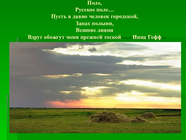 Поле, Русское поле… Пусть я давно человек городской, Запах полыни, Вешние