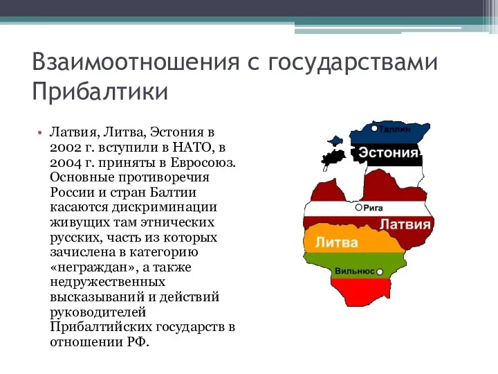 Взаимоотношения с государствами Прибалтики Латвия, Литва, Эстония в 2002 г. вступили