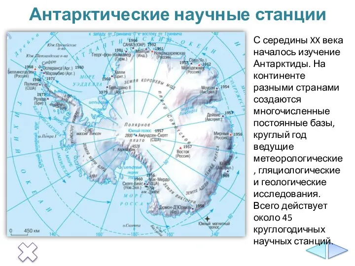 Антарктические научные станции С середины XX века началось изучение Антарктиды. На