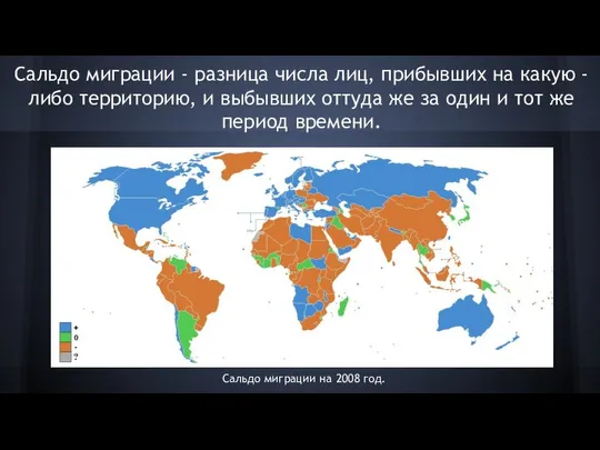 Сальдо миграции - разница числа лиц, прибывших на какую - либо