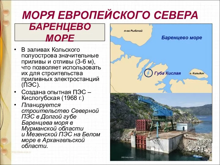 МОРЯ ЕВРОПЕЙСКОГО СЕВЕРА В заливах Кольского полуострова значительные приливы и отливы