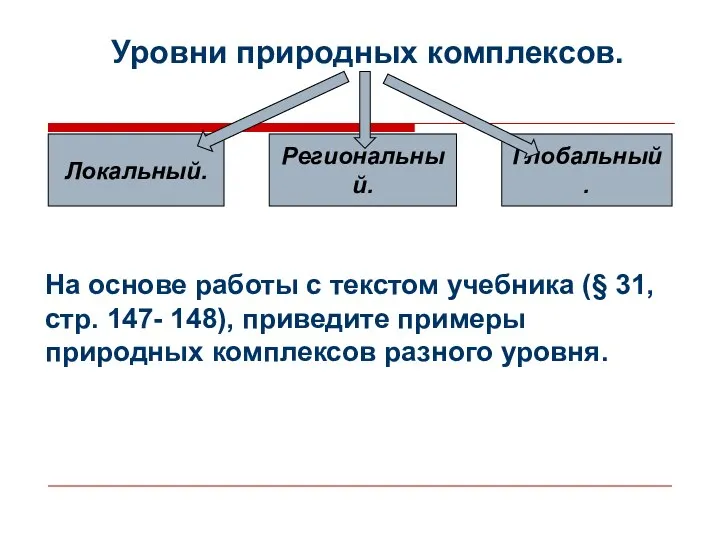 Уровни природных комплексов. Локальный. Региональный. Глобальный. На основе работы с текстом