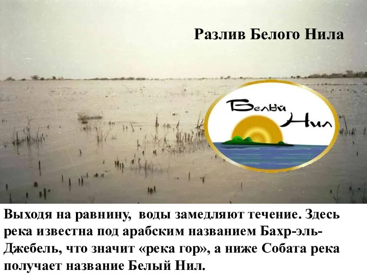 Выходя на равнину, воды замедляют течение. Здесь река известна под арабским