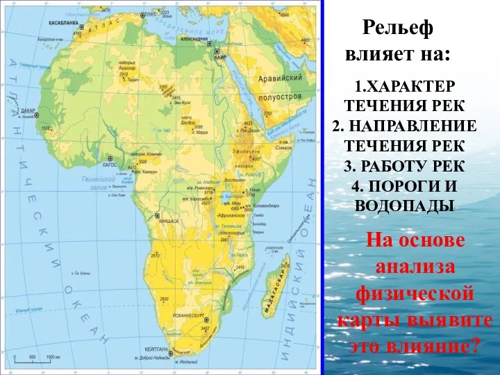 Рельеф влияет на: 1.ХАРАКТЕР ТЕЧЕНИЯ РЕК 2. НАПРАВЛЕНИЕ ТЕЧЕНИЯ РЕК 3.