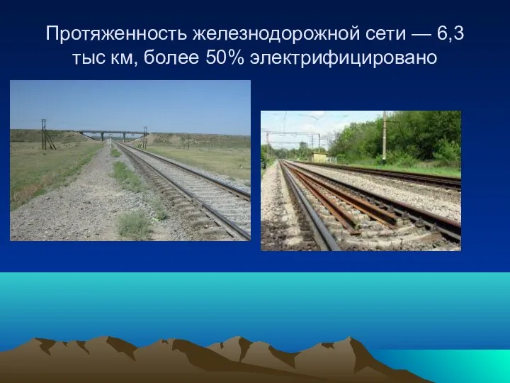 Протяженность железнодорожной сети — 6,3 тыс км, более 50% электрифицировано