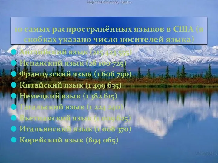 10 самых распространённых языков в США (в скобках указано число носителей