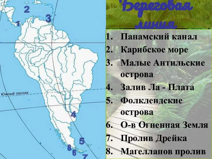 Береговая линия Панамский канал Карибское море Малые Антильские острова Залив Ла