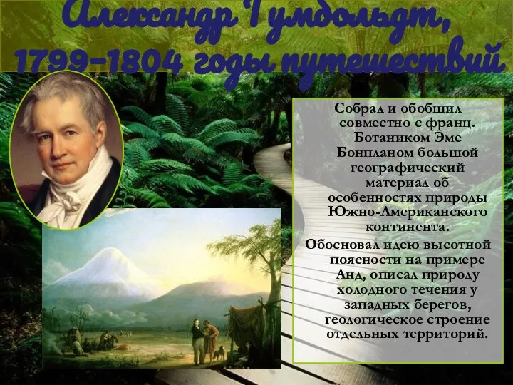 Александр Гумбольдт, 1799–1804 годы путешествий Собрал и обобщил совместно с франц.