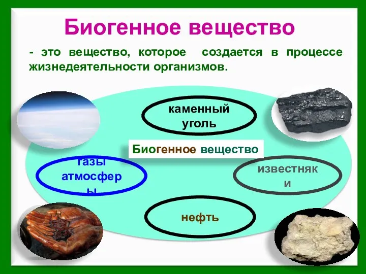 - это вещество, которое создается в процессе жизнедеятельности организмов. газы атмосферы