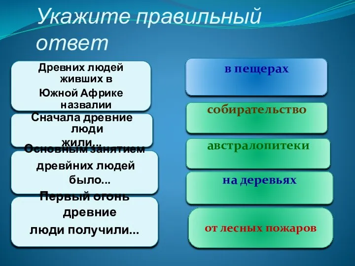 Древних людей живших в Южной Африке назвалии Сначала древние люди жили...