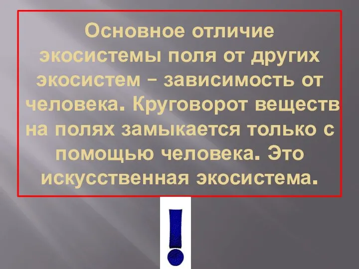 Основное отличие экосистемы поля от других экосистем – зависимость от человека.