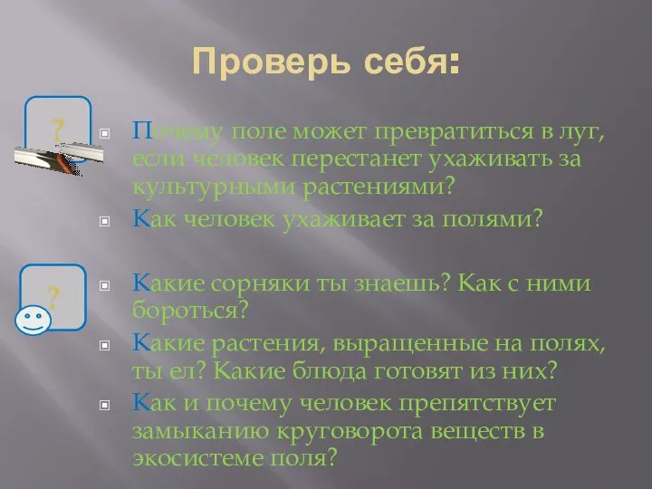 Проверь себя: Почему поле может превратиться в луг, если человек перестанет