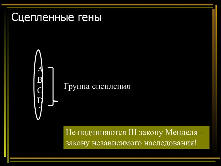 А В С D Группа сцепления Не подчиняются III закону Менделя