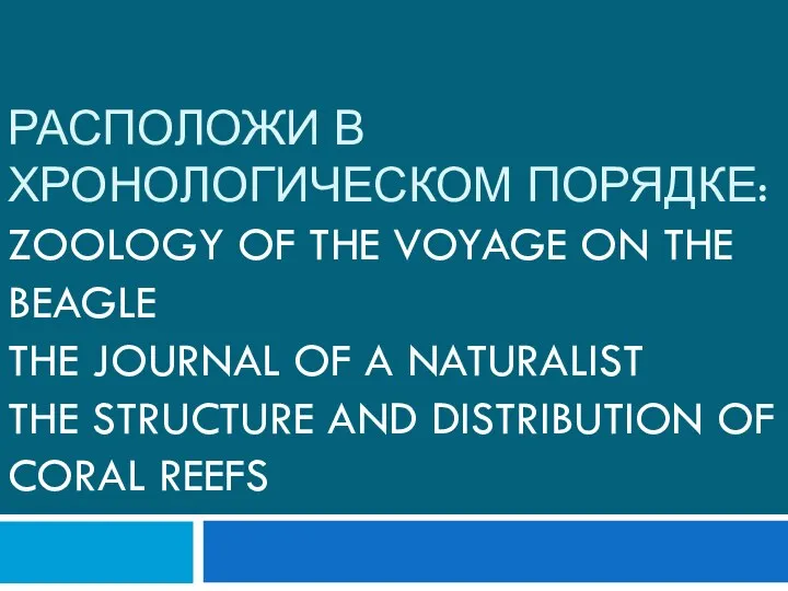 Расположи в хронологическом порядке: Zoology of the Voyage on the Beagle