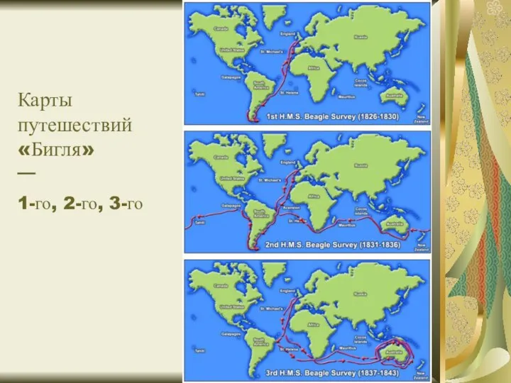 Карты путешествий «Бигля» — 1-го, 2-го, 3-го