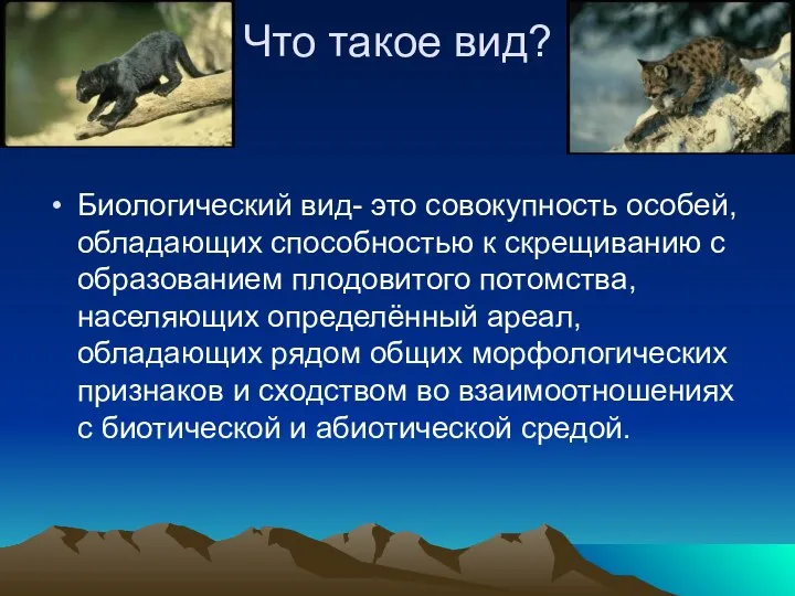 Что такое вид? Биологический вид- это совокупность особей, обладающих способностью к