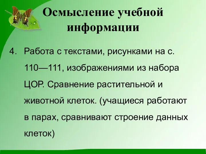 Осмысление учебной информации Работа с текстами, рисунками на с. 110—111, изображениями