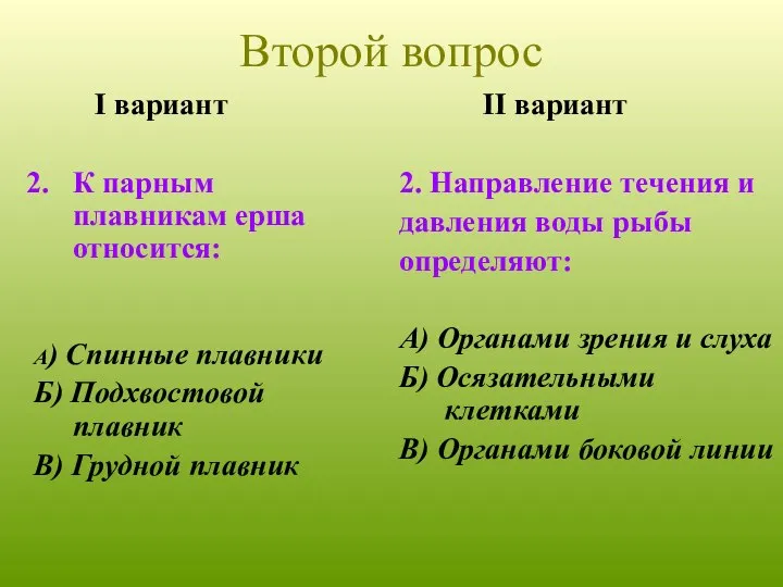 I вариант К парным плавникам ерша относится: А) Спинные плавники Б)