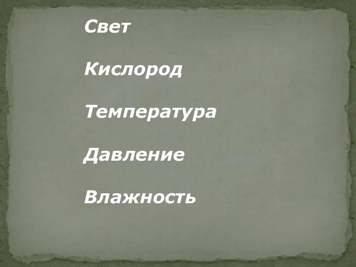 Свет Кислород Температура Давление Влажность