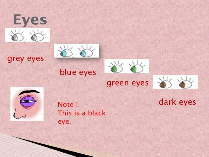 Eyes grey eyes blue eyes green eyes dark eyes Note ! This is a black eye.