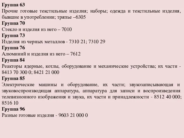 Группа 63 Прочие готовые текстильные изделия; наборы; одежда и текстильные изделия,