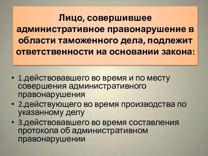 Лицо, совершившее административное правонарушение в области таможенного дела, подлежит ответственности на