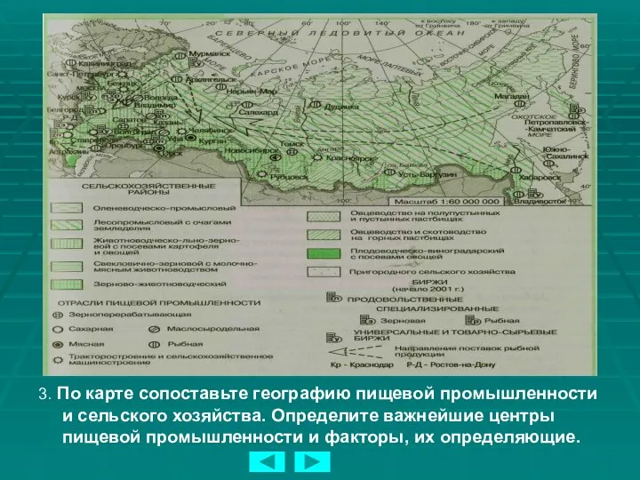 3. По карте сопоставьте географию пищевой промышленности и сельского хозяйства. Определите