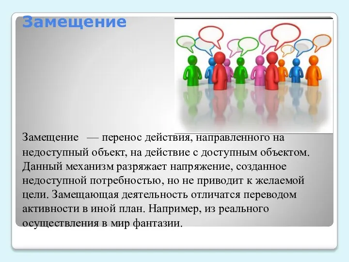 Замещение Замещение — перенос действия, направленного на недоступный объект, на действие