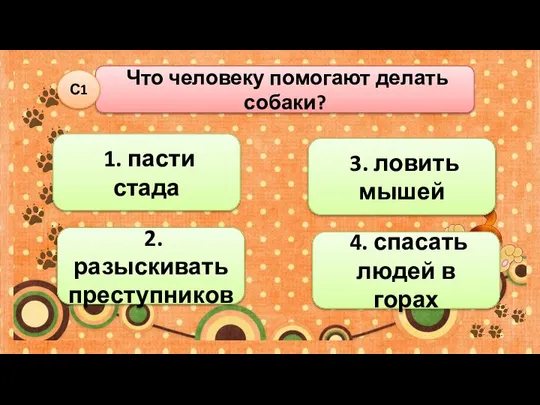 Что человеку помогают делать собаки? С1 3. ловить мышей 2. разыскивать