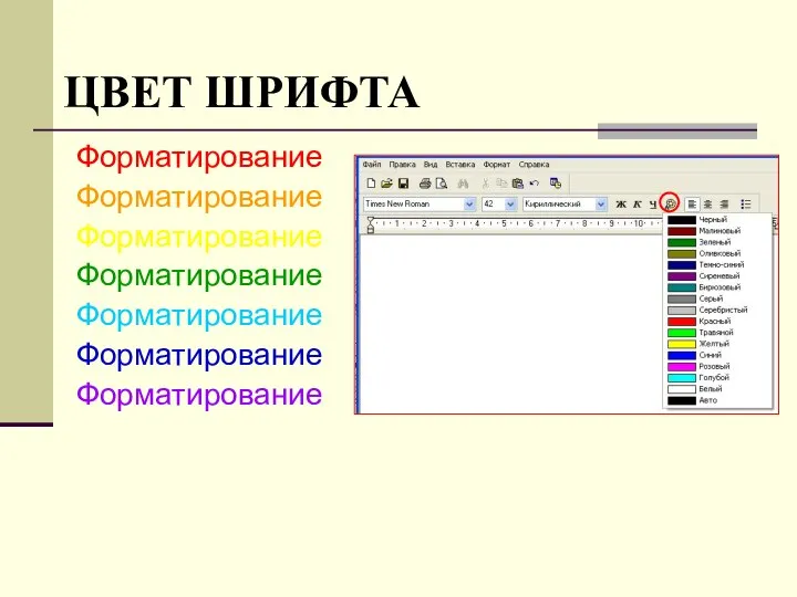 Форматирование Форматирование Форматирование Форматирование Форматирование Форматирование Форматирование ЦВЕТ ШРИФТА