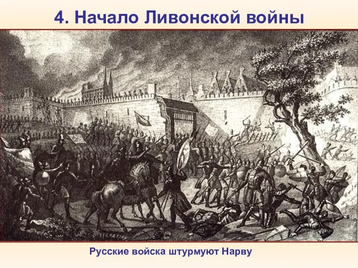 Русские войска штурмуют Нарву 4. Начало Ливонской войны