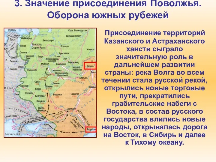 3. Значение присоединения Поволжья. Оборона южных рубежей Присоединение территорий Казанского и