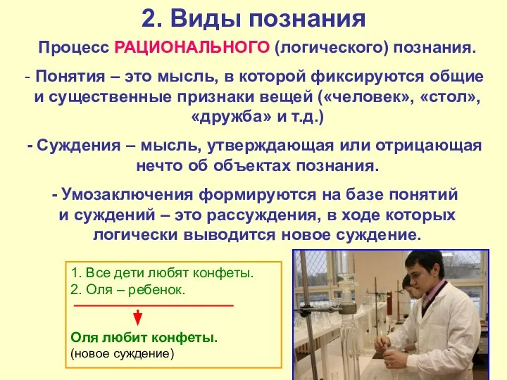 2. Виды познания Процесс РАЦИОНАЛЬНОГО (логического) познания. Понятия – это мысль,