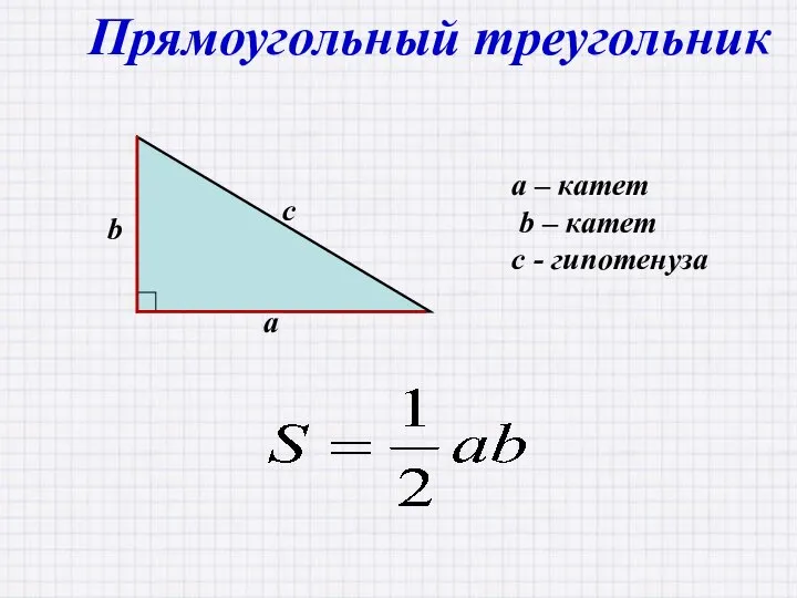 Прямоугольный треугольник a – катет b – катет с - гипотенуза