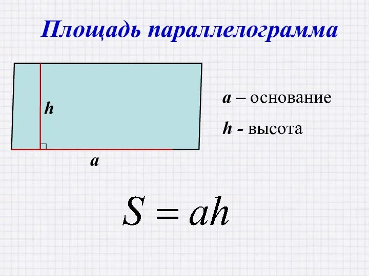 Площадь параллелограмма a – основание h - высота