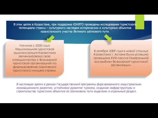 Начиная с 2000 года Национальная туристская администрация Казахстана активизировала свое сотрудничество