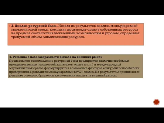 3. Анализ ресурсной базы. Исходя из результатов анализа международной маркетинговой среды,